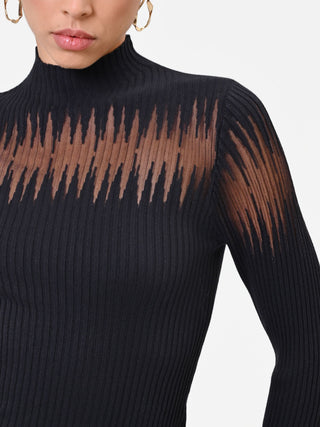 Black Viscose Top with Semi-Sheer Insert