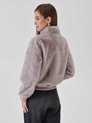 Light Grey Faux Fur Bomber Jacket