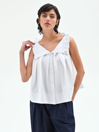 Weiße Popeline-Bluse mit Maxi-Rüschen
