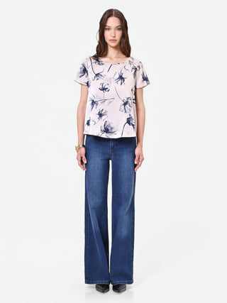 Blusa con stampa floreale blu navy