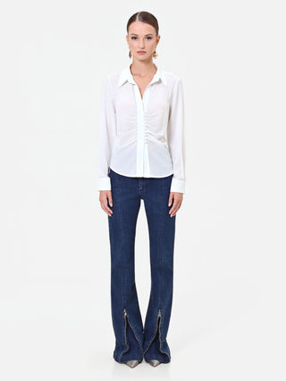 Camicia panna in georgette con drappeggio
