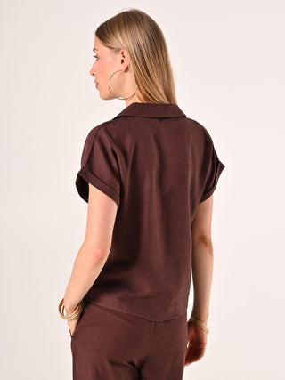 Camicia Boxy Marrone Cioccolato in Lino Cotone
