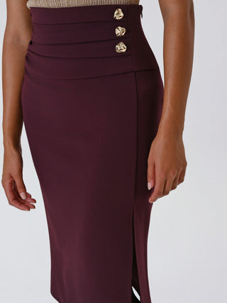 Burgundy Skirt with Decorative Buttons