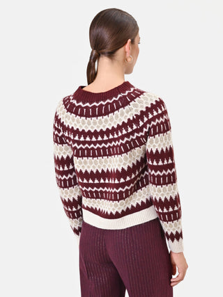 Maglia bordeaux jacquard con motivi geometrici