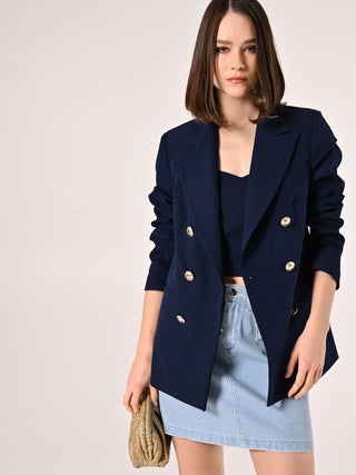 Double-breasted Jacket in Blue Technical Fabric