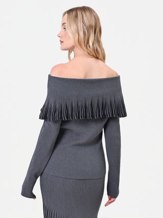 Pull en viscose gris foncé à volants