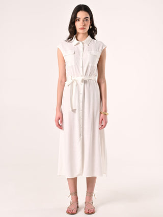 Kleid aus Leinen und Viskose in Weiß