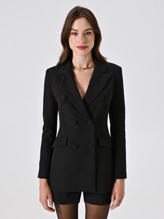 Black Double-Breasted Jacket with Covered Buttons