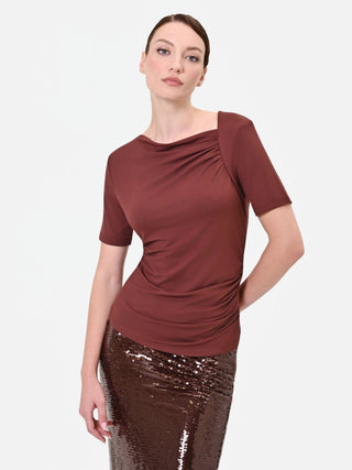 Dark Brown Asymmetric Draped T-Shirt