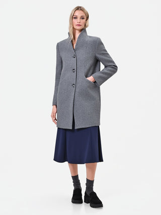 Cappotto grigio monopetto con collo a listino