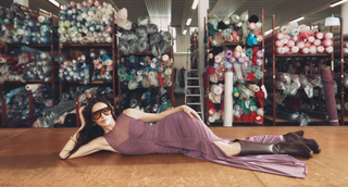 Editorial image with a model wearing a pink dress