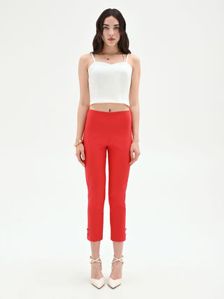 Strawberry Red Button-Hem Trousers