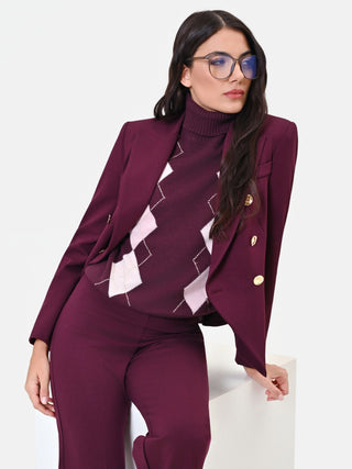 Burgundy Double-Breasted Jacket with Gold Buttons