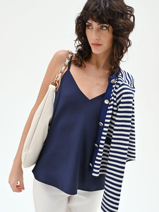 Navy Blue Satin Strappy Top
