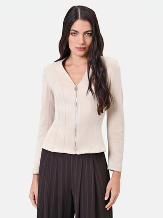 Short Beige Taupe Zip Coat