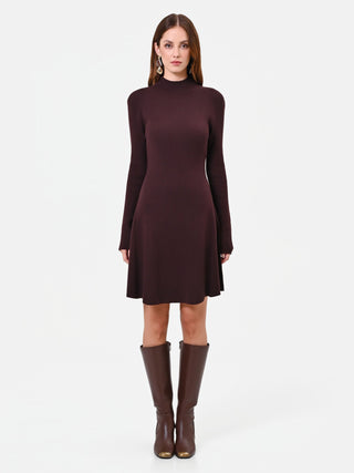 Robe en viscose côtelée marron foncé