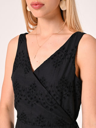 Wrap Sheath Dress in Black Sangallo