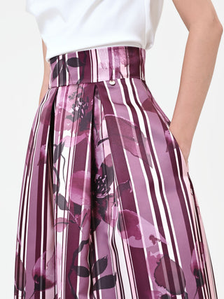 Jupe midi plissée bordeaux à imprimé floral