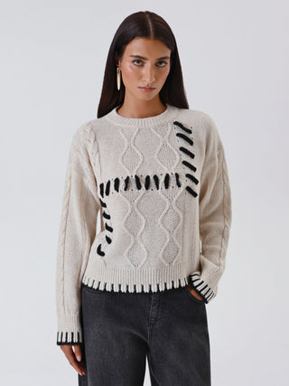 White Sweater with Stitching Detail