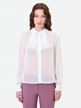 Camicia panna bianco in georgette con ruches