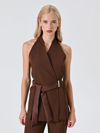 Gilet marron chocolat avec rubans en satin