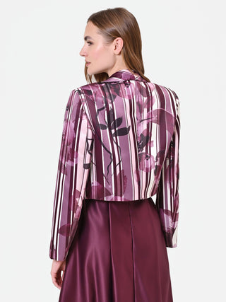 Bordeaux Floral-Print Satin Jacket
