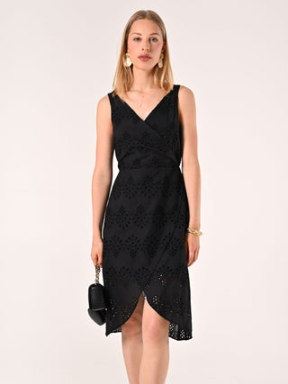 Wrap Sheath Dress in Black Sangallo