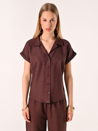 Camicia Boxy Marrone Cioccolato in Lino Cotone