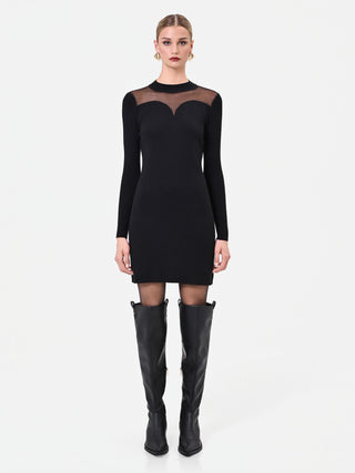 Black Viscose Sheath Dress with Sheer Details