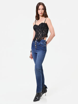 Jeans skinny blu con bottoni piatti