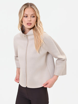 Cropped Taupe Jacket with Mandarin Collar