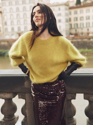 Maglione morbido in misto mohair color verde olio