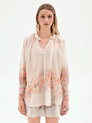Weiße Bluse mit Rosenprint