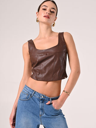 Brown Faux Leather Top