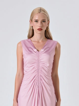 Abito Lungo Rosa Malva con Arriccio
