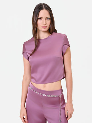 Blusa crop in raso rosa antico