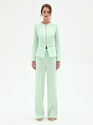 Mintgrüne Jacke mit Reißverschluss und Goldknöpfen
