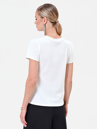 Cream T-Shirt with Textured Bustier Print