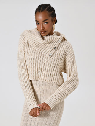 White Cropped English Rib Sweater