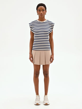 T-shirt in cotone a righe blu con spalla estesa