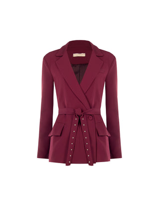 Veste bordeaux ceinturée à détail perles