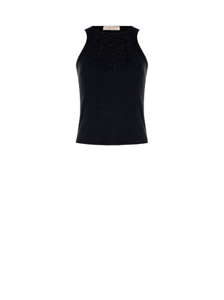 Canotta a Costine con Strass Nera