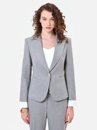 Light Grey Pinstripe Single-Breasted Blazer