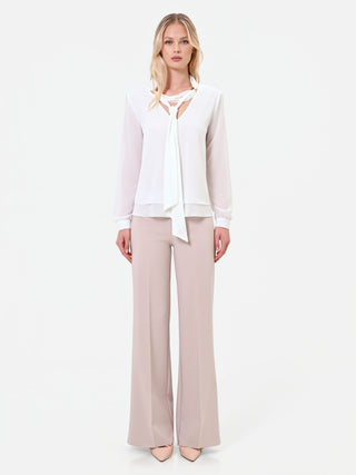 Pantalone a palazzo tortora beige a vita alta