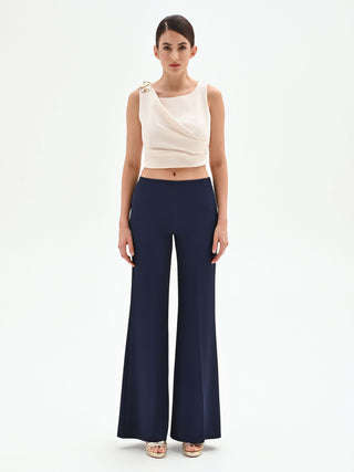 Blue palazzo pants with pressed crease