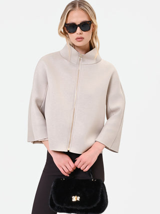 Cropped Taupe Jacket with Mandarin Collar