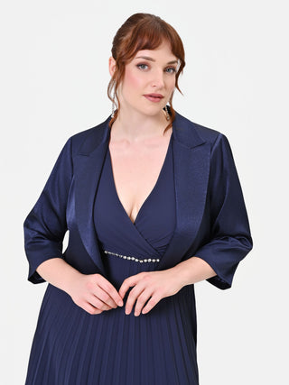 Giacca Curvy bolero in raso blu navy