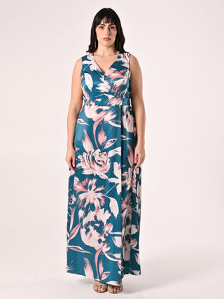 Langes Curvy-Kleid mit Blumenmuster