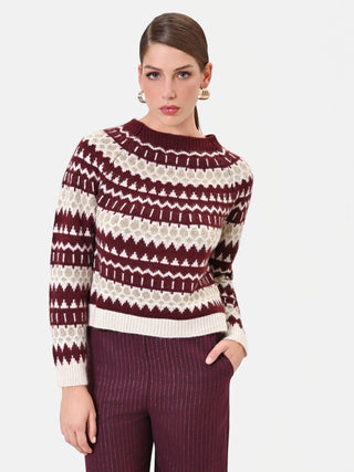 Maglia bordeaux jacquard con motivi geometrici