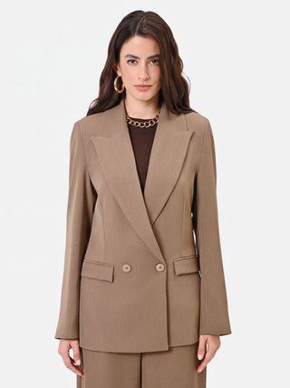 Taupe Beige Double-Breasted Jacket with Peak Lapels